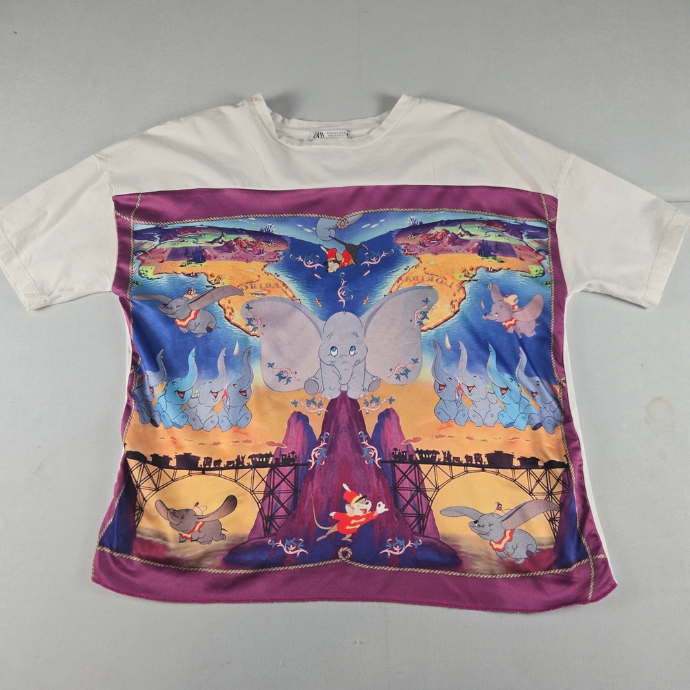 Zara Disney Dumbo Graphic T-Shirt Women Small White Short Sleeve Disneycore - Picture 3 of 8